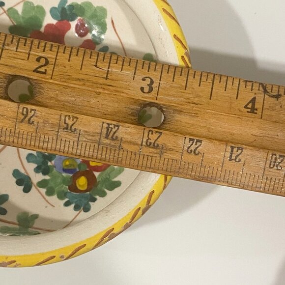 Small Round Footed Trinket Dish Hand Paint Floral Earthenware Sgraffito Italy - Picture 5 of 6